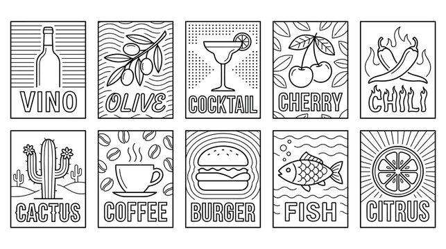 Set of food and drink logos for cafe or restaurant menu design.