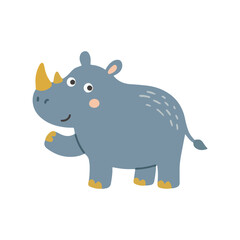 Fototapeta premium Cute Blue Rhino Standing in Profile View for Safari Animal Collection