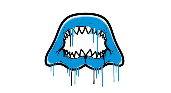 Blue lips with sharp white teeth.