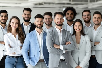 Fototapeta premium Confident corporate team posing in modern office