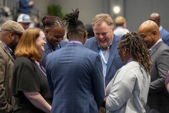 Group of professionals gathered in discussion circle