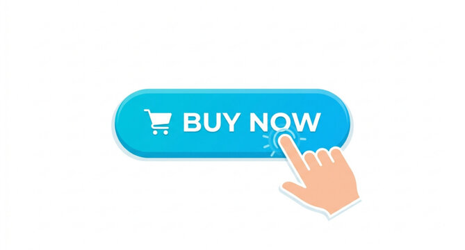 Minimal buy now button with finger click icon flat vector illustration