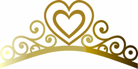 golden tiara illustration with heart motif on white background © krishna