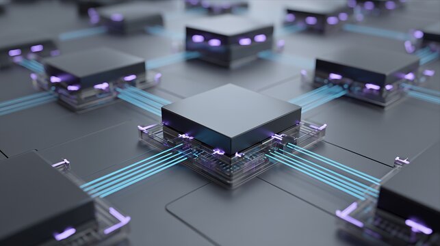 AI Network Infrastructure with Distributed Computing System, Enterprise Cloud Architecture, Connected Data Processing Platform and Digital Technology Concept