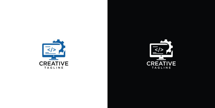 Computer repair logo template. Software development vector design.