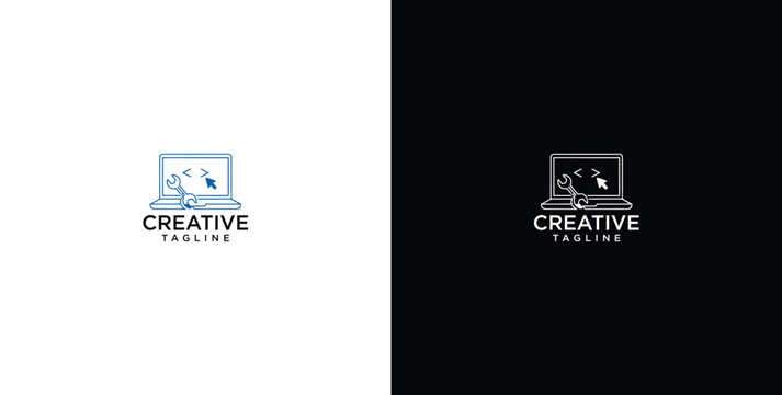Computer repair logo template. Software development vector design.