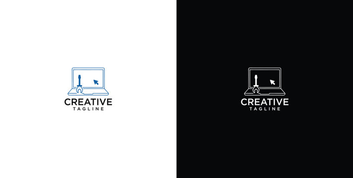 Computer repair logo template. Software development vector design.