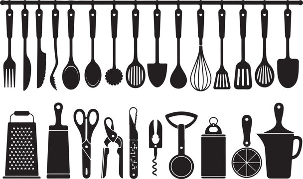 Assorted kitchen utensils and tools set illustration