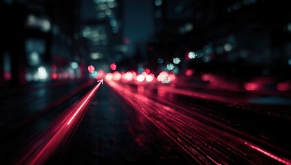 Obraz premium Streaking crimson lights paint a blur of motion through a dark, urban night