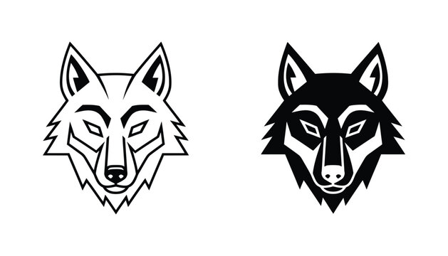 Wolf head emblem outline and solid fill stylized vector graphic for logo or mascot
