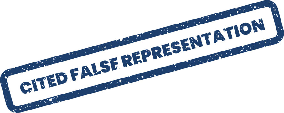 Official grunge style rubber stamp signifying a cited false representation, ideal for legal documents and business communications