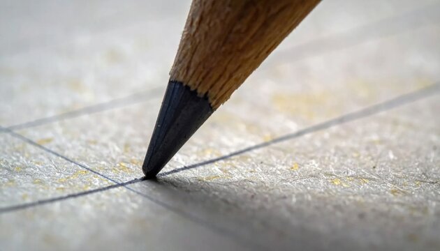Extreme macro closeup of a wooden pencil lead drawing a straight line on textured paper, sketching architecture and engineering planning details