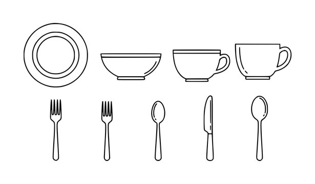 Pastel ceramic tableware vector set with modern kitchen plates bowls and cups flat design isolated on white background