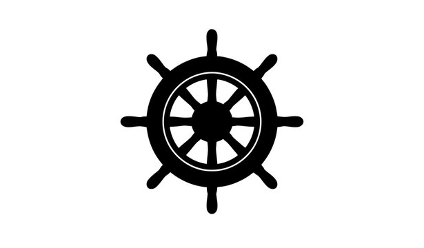 Nautical badge vector icon with ship steering wheel and marine anchor emblem isolated on white background