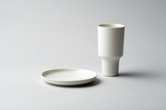Simple ceramic tableware set in neutral tones