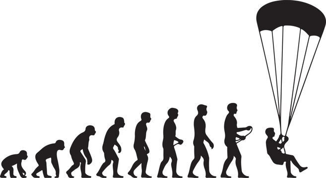 Human evolution with parachute illustration
