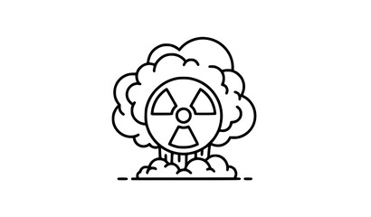 Minimal monoline nuclear mushroom cloud vector illustration in clean black and white outline radiation sign style © MdIbrahimIslam