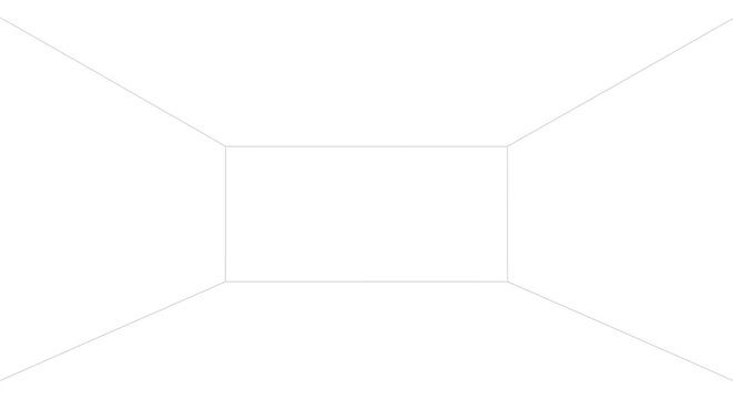 Minimalist perspective wireframe of an empty rectangular room
