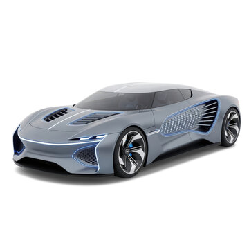 Futuristic Blue Electric Concept Car on Transparent Background