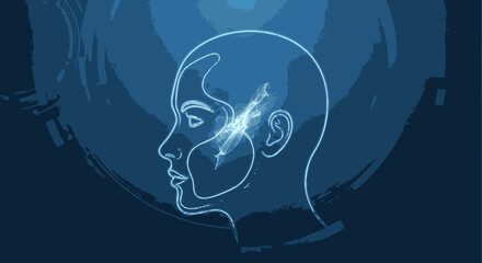 Obraz premium Conceptual human head profile with glowing light effect