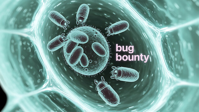 A digital illustration of several bugs inside a futuristic cell-like structure with glowing lines.