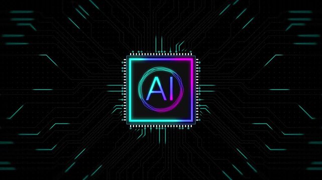 Symmetrical AI Chipset. Product Marketing Shot Showcasing Balanced Circuitry And Radiant Emblem