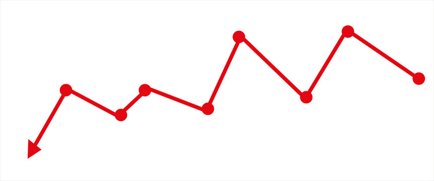 Red chart arrow path with point dots for bear market or financial loss in business, forex market, stocks banner template in transparent background eps 10