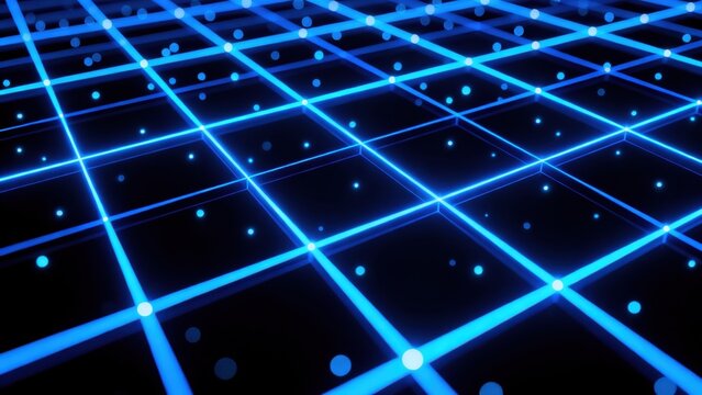 Blue neon grid pattern with glowing dots