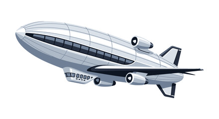 Large silver airship with engines. © Azrha