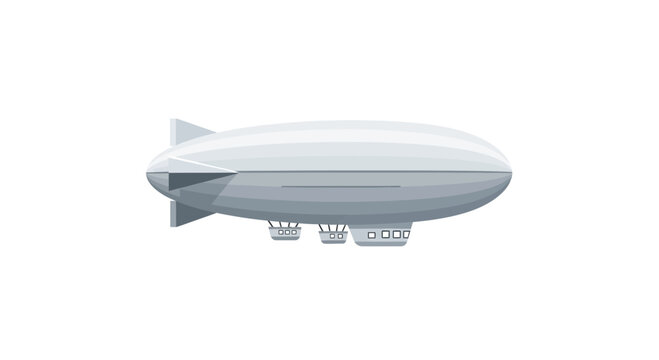 Large silver blimp airship vehicle flying.