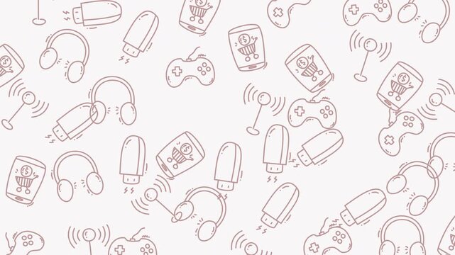 Repeating, gaming and tech related doodles perfect for wallpapers, backgrounds, and gamingthemed designs. Fun and dynamic design elements.
