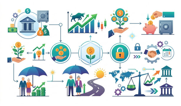 Financial planning with investment returns dividend income and banking policy vector illustration