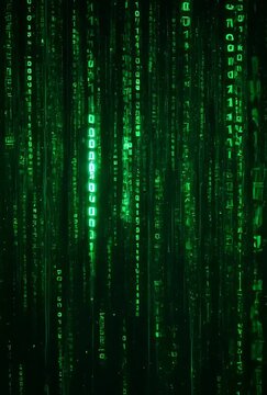 Digital Rain of Green Binary Code Falling Against a Dark Background Symbolizing Technology and Data Flow