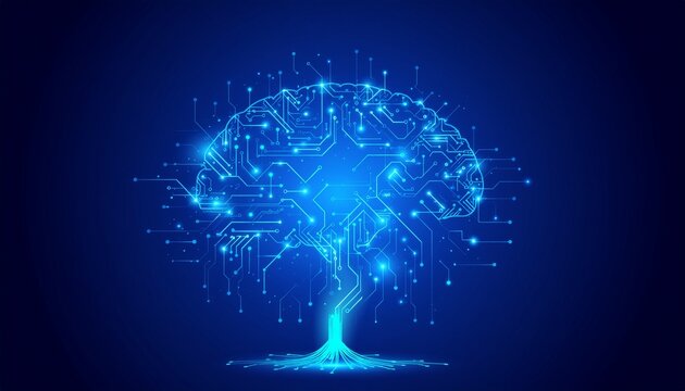 Human brain showing Intelligent thinking processing through the concept of a neural network printed circuit of big data and artificial intelligence - AI generated. 