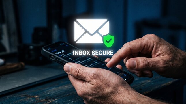 Person securing their digital inbox on a smartphone with advanced encryption for sensitive communications and robust data protection in the digital age