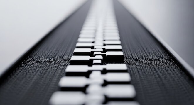 Close-up of a zipper on a dark background.