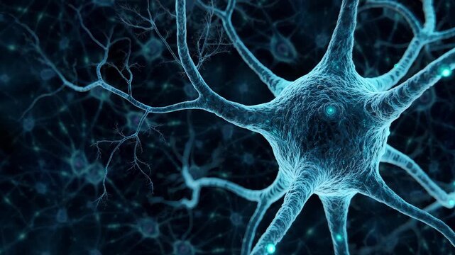 Brain Neuron Spectacle. Electric Blue Neural Pathways Radiate Between Interconnected Brain Cells