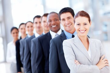 Fototapeta premium Confident diverse business team standing in line