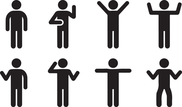 Simple happy and waving stick figure icons