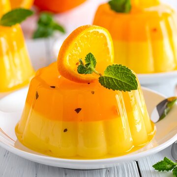 Delicious Orange Jelly Dessert with Mint.