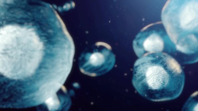 3D Animation of Stem Cells Division Under Microscope, Mitosis Process and Cell Cloning Close-up,Microscopic View of Cell Division, Stem Cell Reproduction and Mitosis 3D Render