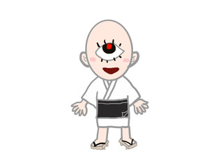 An illustration of a one-eyed goblin, a Japanese yokai (supernatural creature), standing upright. © adomon