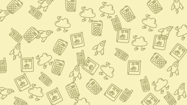 Seamless pattern of retro gadgets and technology doodles. Ideal for backgrounds, digital wallpapers, techrelated design projects, and vintagethemed content.