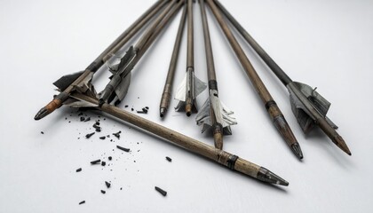 Fototapeta premium Scattered War Arrow Shafts with Torn Fletching