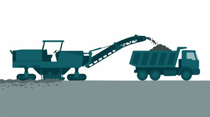 Road milling machine loading asphalt into dump truck at construction site © ArtGrid