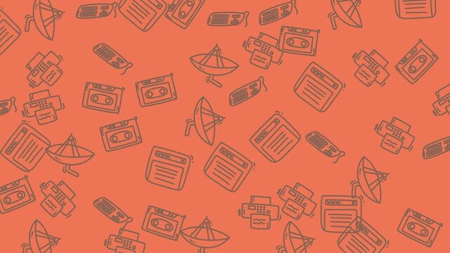 Retro technology items like rotary phones, cassette tapes, and typewriters. Ideal for vintage design projects or nostalgic concept illustrations.