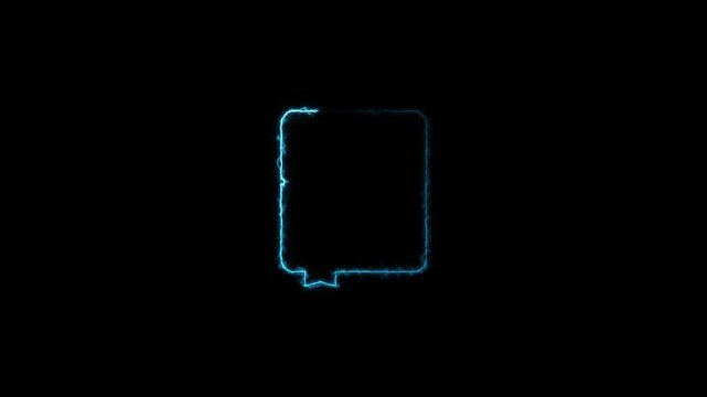 Glowing blue square outline with a broken corner on a black background rectangle shape