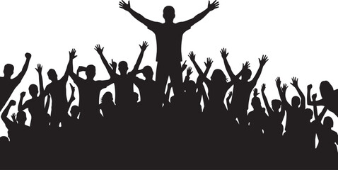 Obraz premium Unity Crowd Silhouette Vector Art – Diverse People Together Flat Illustration