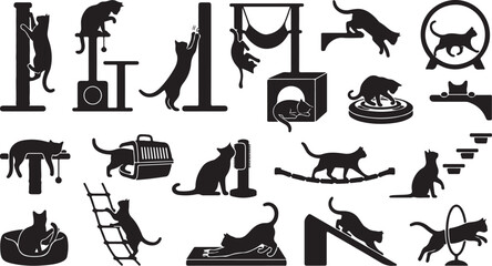 Obraz premium Black cat icons, feline silhouettes, cat illustrations, 25 black cat graphics