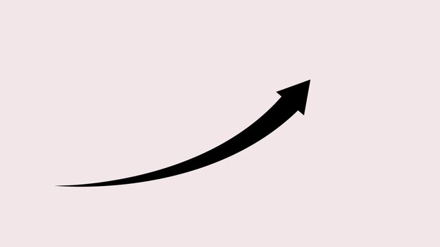 Black animated curved arrow moving upwards on white and light background for minimalist business presentation and growth analysis.